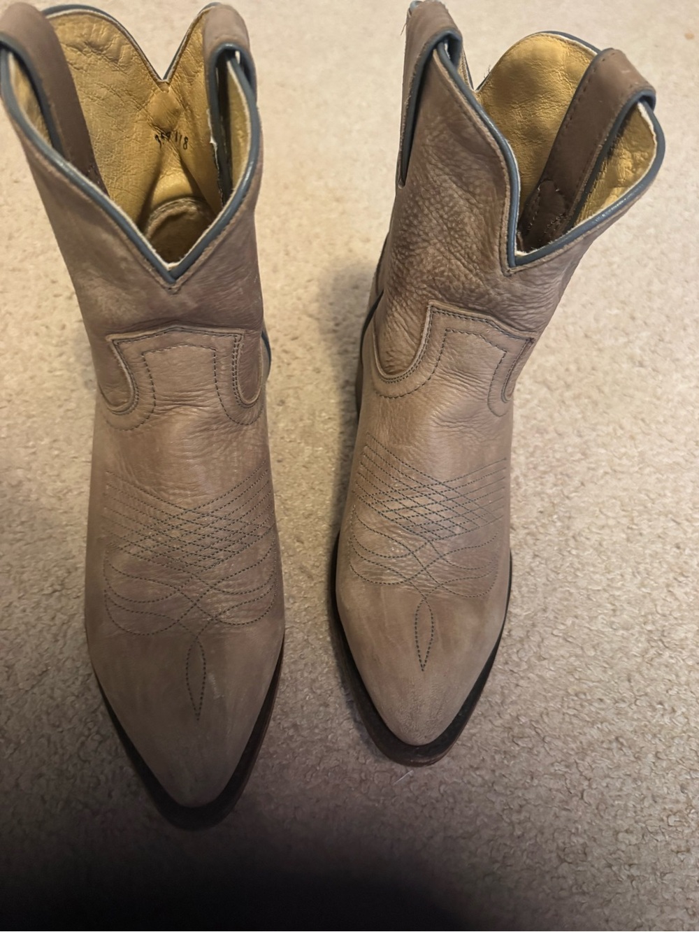 Frye Taupe Leather Western Ankle Booties